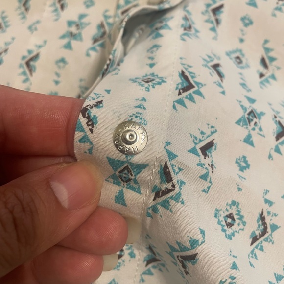 Panhandle Aztec Print Long Sleeve Snap button Shirt Turquoise size M - Picture 11 of 13